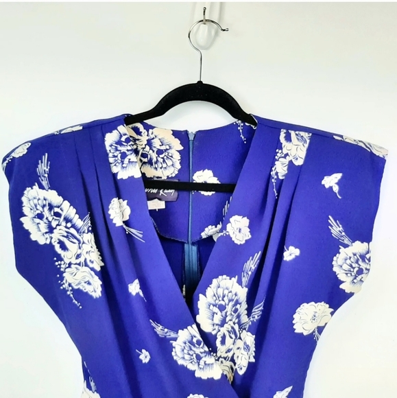 Vintage April Rain Blue Hawaiian Floral Drape Dress Knee Length Size 3 Pin-Up - Picture 2 of 12